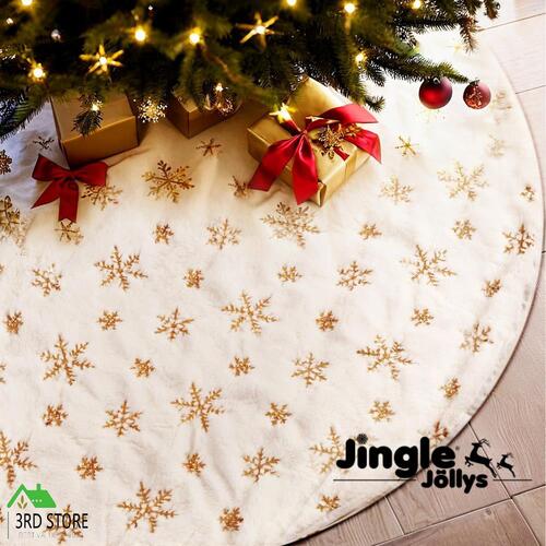 Jingle Jollys Christmas Tree Skirt 90cm Snowflake Ornaments Xmas Decorations