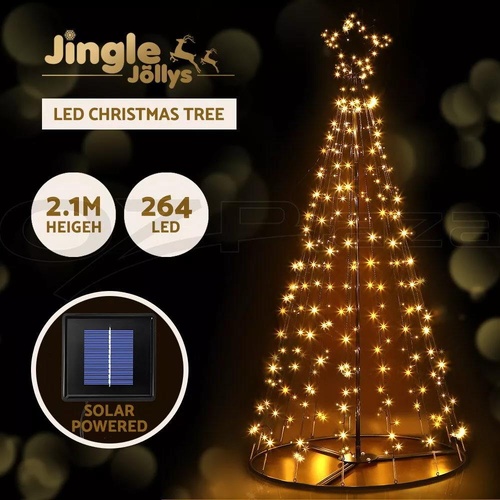 Jingle Jollys Christmas Tree 2.1M 264 LED Xmas Trees Solar Power Warm White
