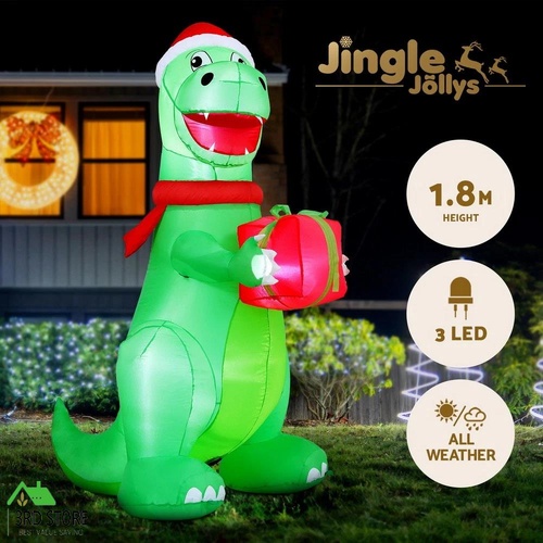Jingle Jollys Christmas Inflatable Dinosaur 1.8M Height LED Decorations Illuminated