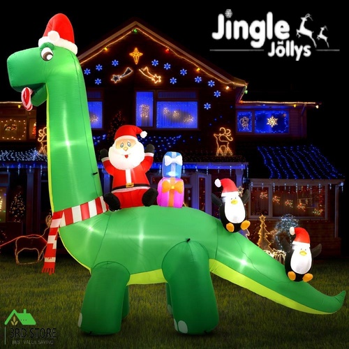 Jingle Jollys Christmas Inflatable Santa Dinosaur 3.8M Illuminated Decorations