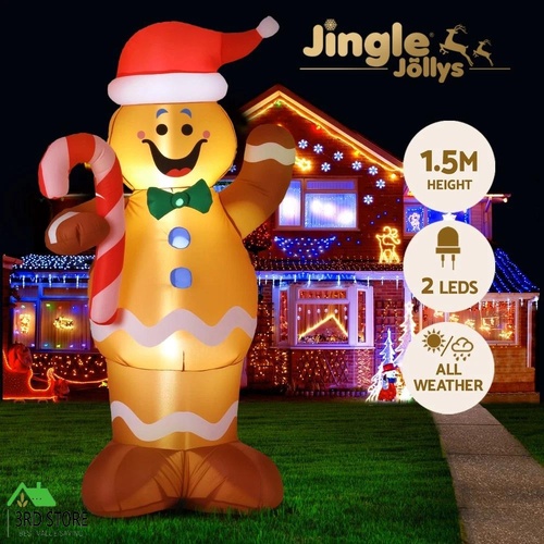 Jingle Jollys Christmas Inflatable Gingerbread Man 1.5M Height LED Decorations Illuminated