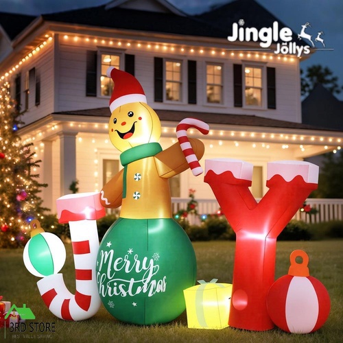 Jingle Jollys Christmas Inflatable Gingerman Joy 3M Long Outdoor Decorations Illuminated