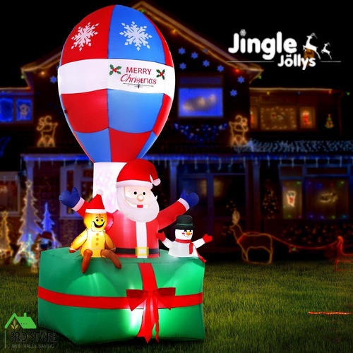Jingle Jollys Christmas Inflatable Santa in Ballon 2.8M Height LED Decorations Illuminated