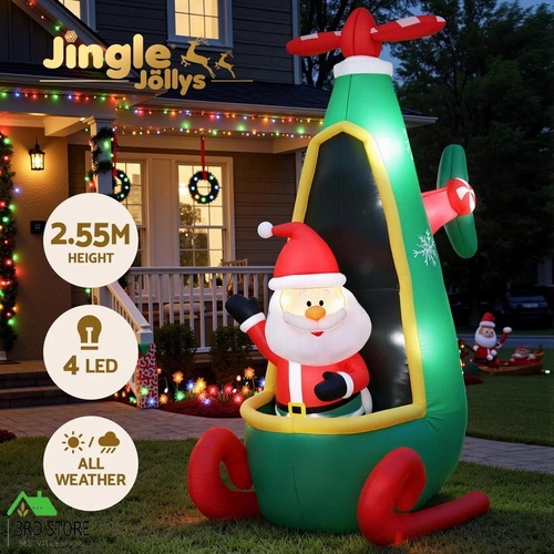 Jingle Jollys Christmas Inflatable Santa in Helicopter 2.55M Height LED Illuminated Decorations