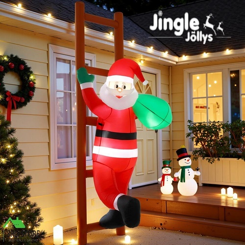 Jingle Jollys Christmas Inflatable Santa Climbing Ladder 2.45M Height LED Decorations Illuminated