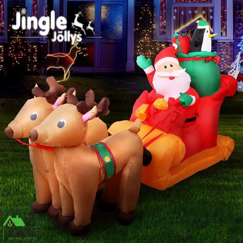 Jingle Jollys Inflatable Christmas Decor Light Santa Sleigh Ride Reindeer 2.2M