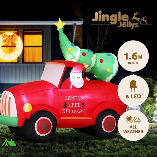 Jingle Jollys Christmas Inflatable Santa Truck 1.6M Height LED Decorations Illuminated
