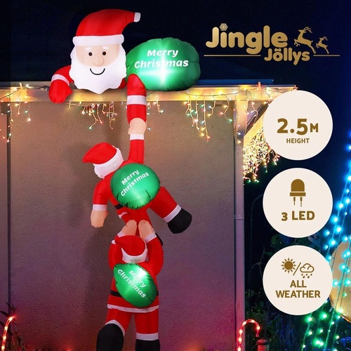 Jingle Jollys Christmas Inflatable Climbing Santa 2.5M Height LED Decorations Illuminated