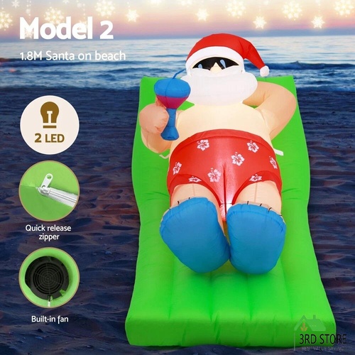 Jingle Jollys Christmas Inflatable Santa Bench 1.8M LED Illuminated Decorations