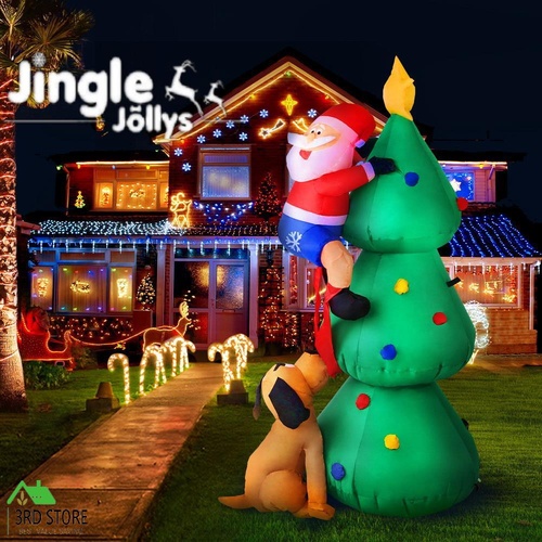 Jingle jollys Inflatable Christmas Santa on Tree Lights Xmas Outdoor Decorations 1.8M