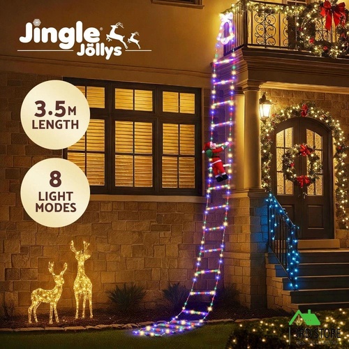 Jingle Jollys 3.5M Christmas Lights 300 LED Ladder Light with Santa Claus Decor