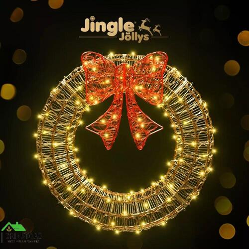 Jingle Jollys Christmas Lights 60cm Motif 160 LED Solar Wreath Xmas Decorations