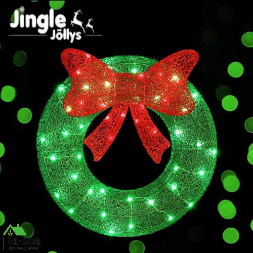 Jingle Jollys Christmas Lights 60cm Motif 50 LED Solar Wreath Xmas Decorations