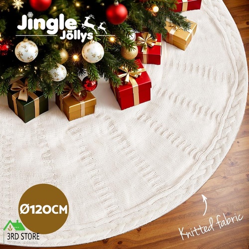 Jingle Jollys Christmas Tree Skirt 120cm Knitted Xmas Tree Ornaments Decor Beige