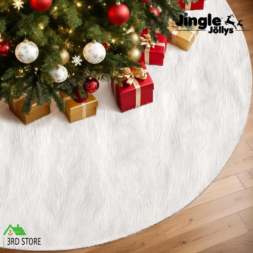 Jingle Jollys Christmas Tree Skirt 120cm Plush Xmas Fluffy Ornaments Decor White