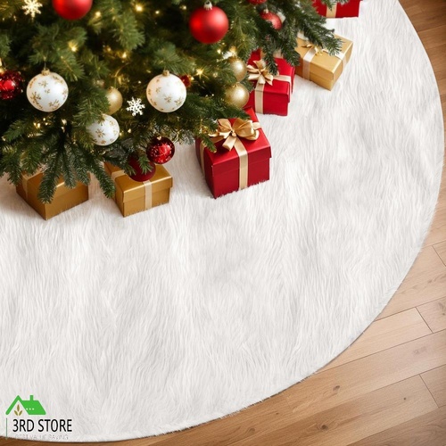 Jingle Jollys Christmas Tree Skirt 90cm Plush Xmas Fluffy Ornaments Decor White