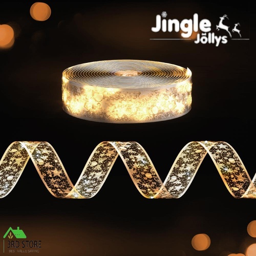Jingle Jollys 20M Christmas Lights Fairy Ribbon Light 200 LED Xmas Decor Warm