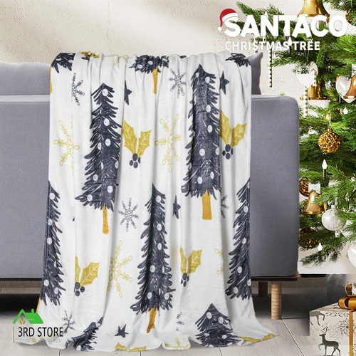 Santaco Throw Blanket Xmas Double Sided White Single