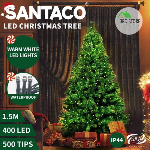SANTACO Pre-Lit Christmas Tree 1.5M 5Ft Xmas Home Garden Decor Warm LED Lights