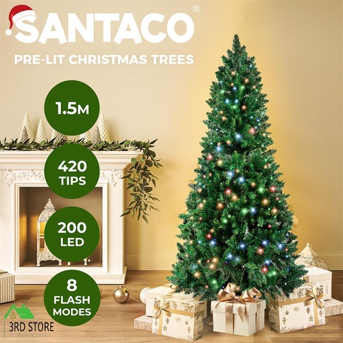 Santaco LED Pencil Christmas Tree Prelit Slim 1.5m Xmas Decor 8 Lighting Mode
