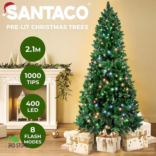 Santaco 2.1m Pencil Slim Christmas Tree Prelit Xmas Decor Led Light 8 Flash Mode