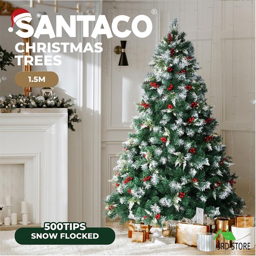 Santaco Christmas Trees Snow Flocked Pine Cones Decoration Stand 1.5M