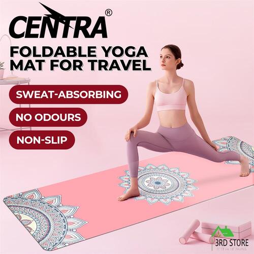 Centra Foldable Yoga Mat Non-Slip Exercise Fitness Lightweight 1mm Thick Pink