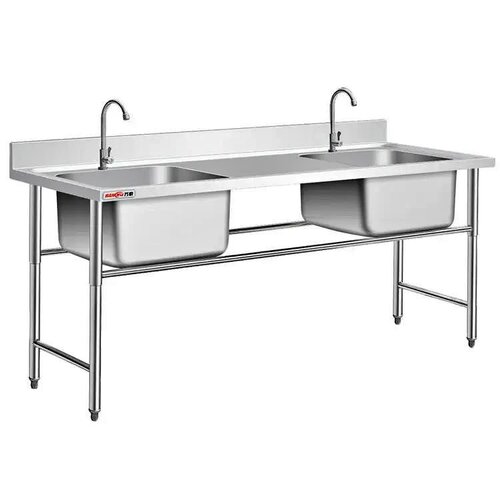 Freestanding Stainless Steel Kitchen Wash Basin Double Sink with Double Catering Kitchen sink bench