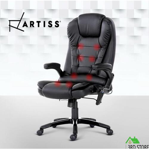 Artiss Massage Gaming Office Chair 8 Point Heated Chairs Computer Seat Black