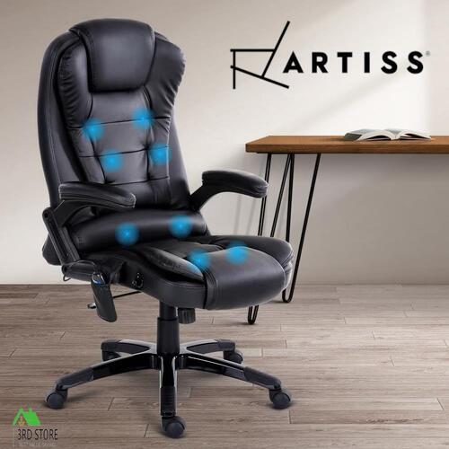 Artiss Massage Gaming Office Chair 8 Point Heated Chairs Computer Seat Black